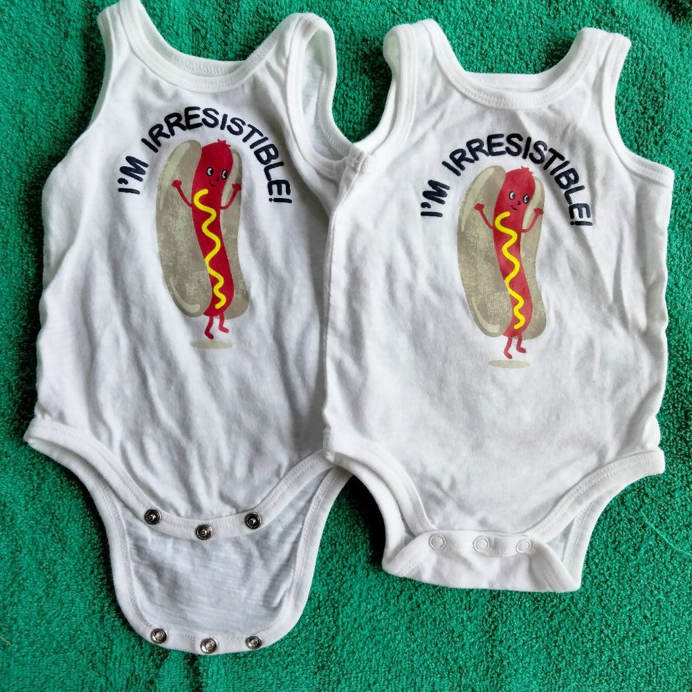 Twin onesies: Hot Dog, I'm irresistible
